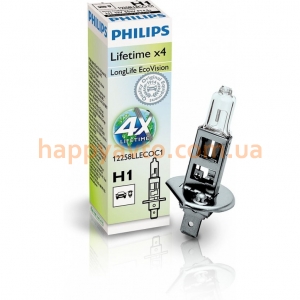 Автолампа PHILIPS H1 12V 55W LongLife EcoVision (12258LLECOC1)